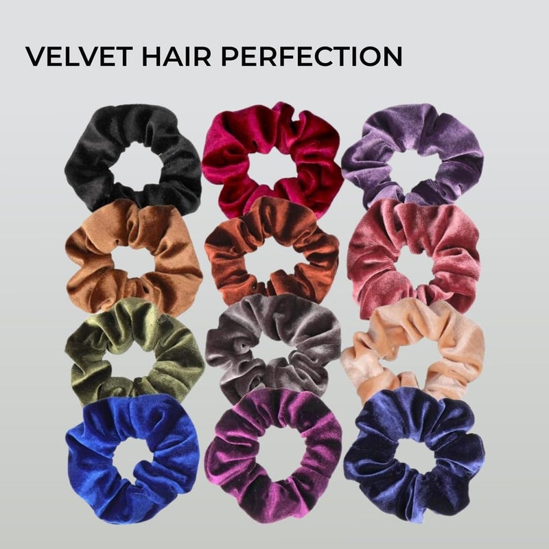 H&S Velvet Hair Scrunchies & Bobbles 12pcs â€“ Elastic Ties & Ponytail Holders for Women, Girls & Thick Hair - Velvet Scrunchy - Image 4